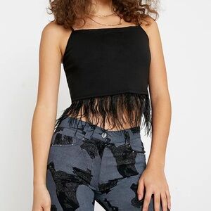 Urban Outfitters Fringed Black Spaghetti Strap Top